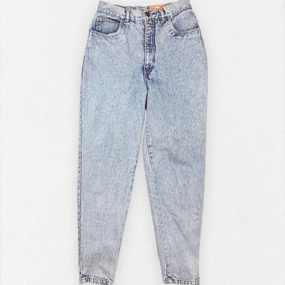 Vintage High Rise 80's 90's Mom Jeans Acid Wash Zipper Bows Light Denim - Picture 2 of 5